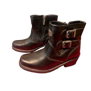 Harley Davidson Womens Leather Double Buckle Side Zip Bootie Black Size 6.5